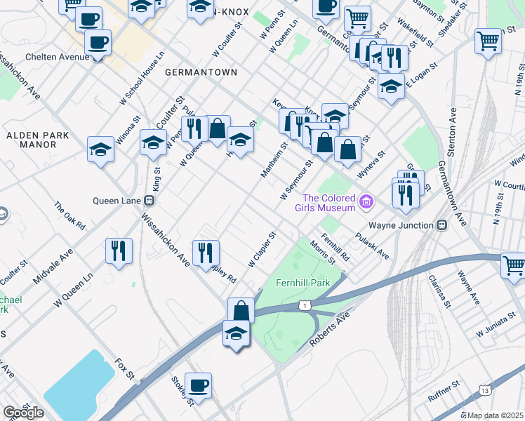 map of restaurants, bars, coffee shops, grocery stores, and more near in Philadelphia