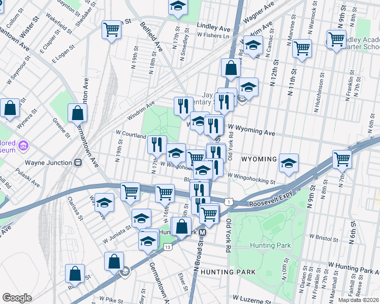 map of restaurants, bars, coffee shops, grocery stores, and more near 4556 North 15th Street in Philadelphia