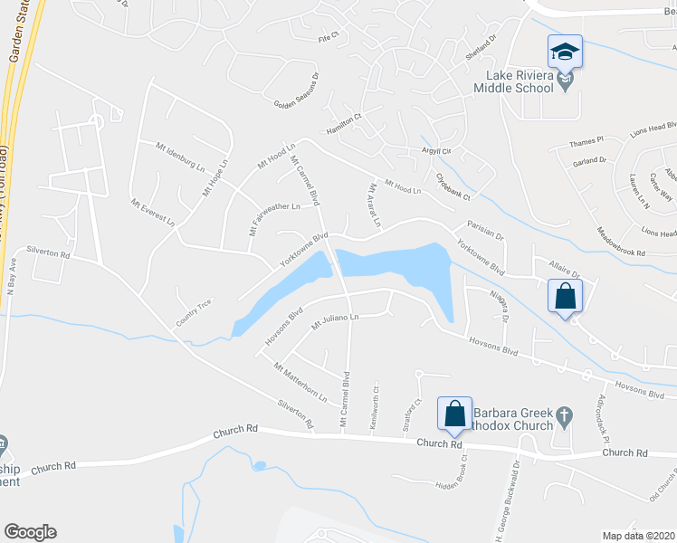 map of restaurants, bars, coffee shops, grocery stores, and more near 2060 Mount Carmel Boulevard in Toms River