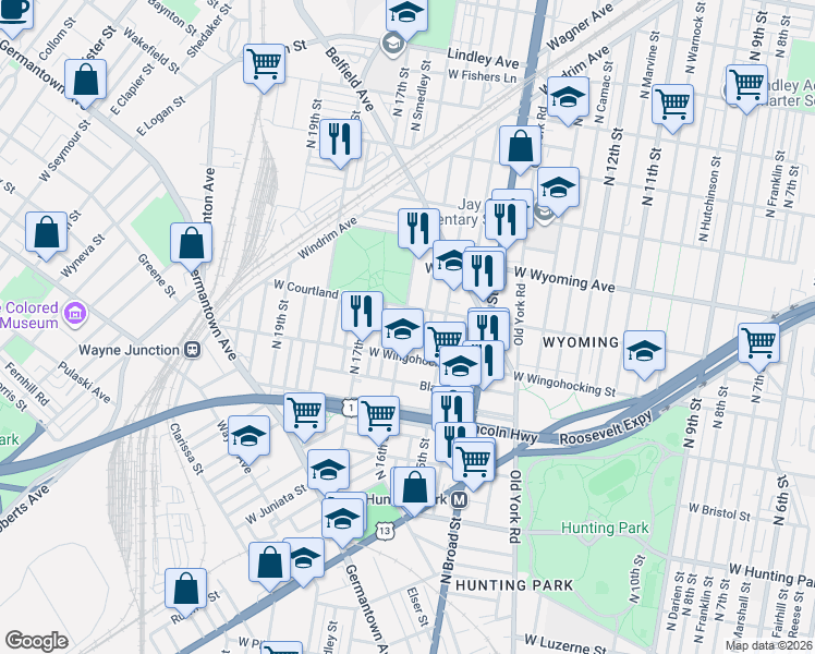 map of restaurants, bars, coffee shops, grocery stores, and more near 4549 North 16th Street in Philadelphia