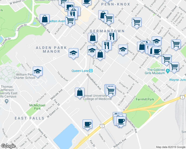 map of restaurants, bars, coffee shops, grocery stores, and more near in Philadelphia