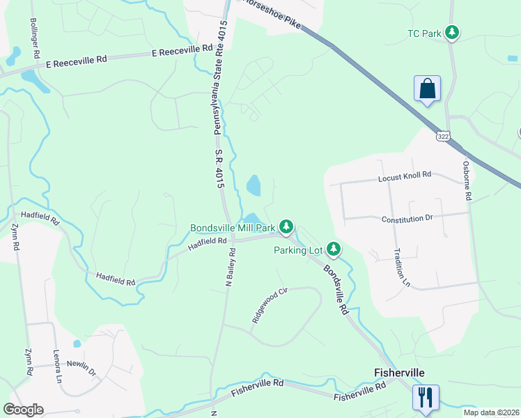 map of restaurants, bars, coffee shops, grocery stores, and more near 1651 Bondsville Road in Downingtown