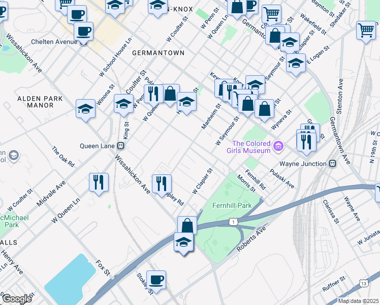 map of restaurants, bars, coffee shops, grocery stores, and more near 5078 McKean Avenue in Philadelphia
