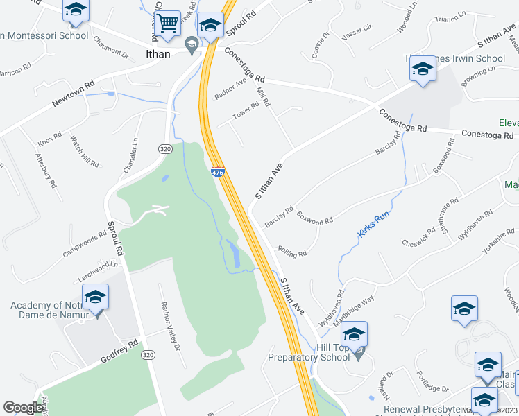 map of restaurants, bars, coffee shops, grocery stores, and more near 473 South Ithan Avenue in Bryn Mawr