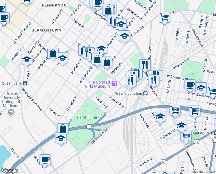 map of restaurants, bars, coffee shops, grocery stores, and more near 238 West Abbottsford Avenue in Philadelphia