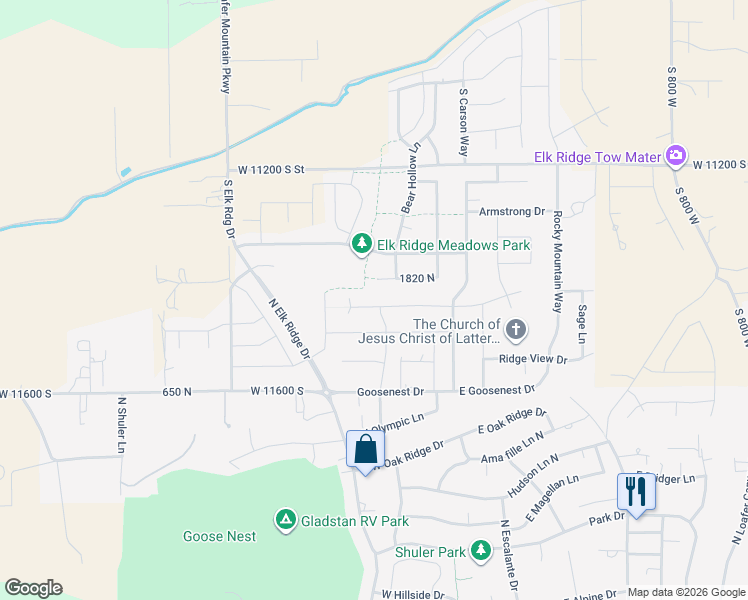 map of restaurants, bars, coffee shops, grocery stores, and more near 194 West Meadow Lark Lane in Elk Ridge