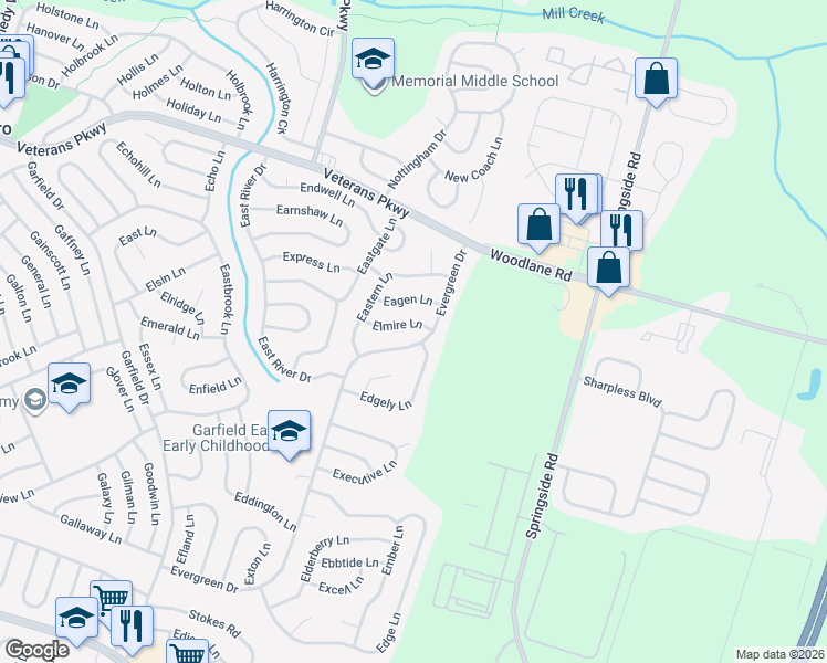 map of restaurants, bars, coffee shops, grocery stores, and more near 29 Elmire Lane in Willingboro