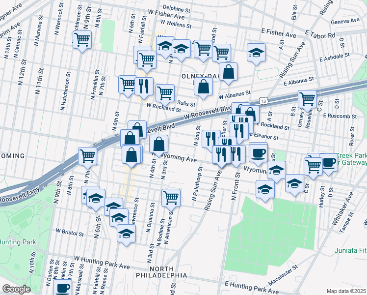 map of restaurants, bars, coffee shops, grocery stores, and more near 228 West Mentor Street in Philadelphia