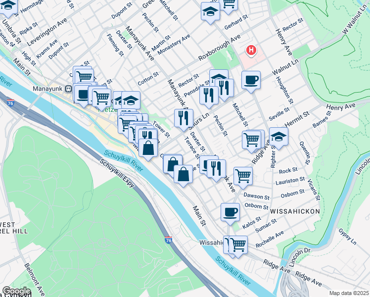 map of restaurants, bars, coffee shops, grocery stores, and more near 4031 Boone Street in Philadelphia