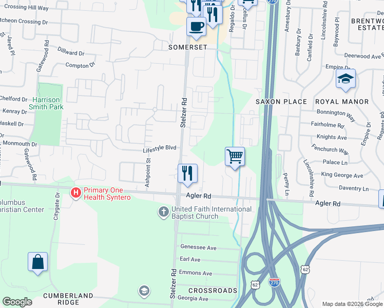 map of restaurants, bars, coffee shops, grocery stores, and more near 2450 Stelzer Road in Columbus