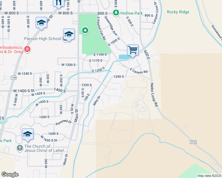map of restaurants, bars, coffee shops, grocery stores, and more near 295 East 1330 South in Payson