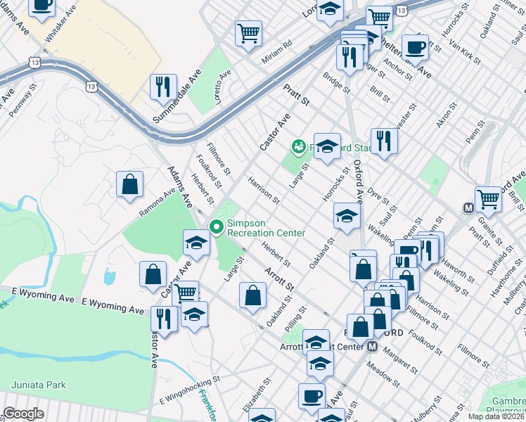 map of restaurants, bars, coffee shops, grocery stores, and more near 1031 Fillmore Street in Philadelphia