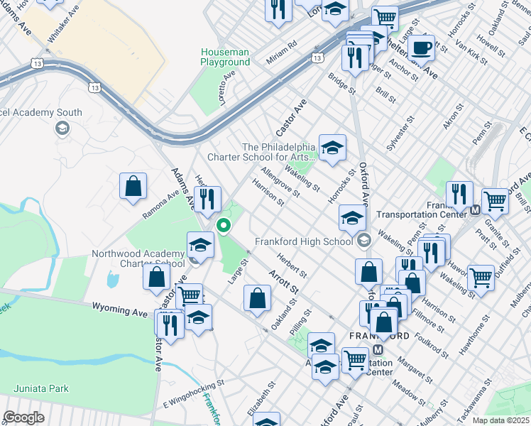 map of restaurants, bars, coffee shops, grocery stores, and more near 1031 Fillmore Street in Philadelphia