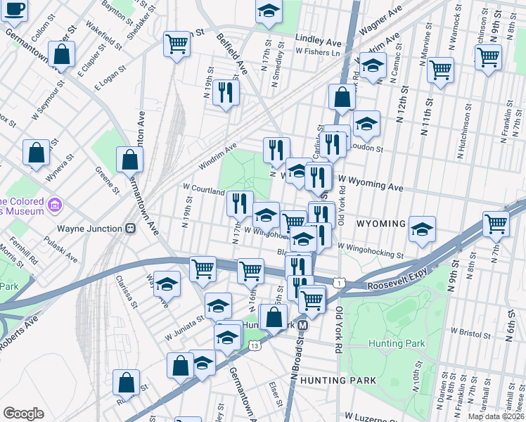 map of restaurants, bars, coffee shops, grocery stores, and more near 4549 North 16th Street in Philadelphia