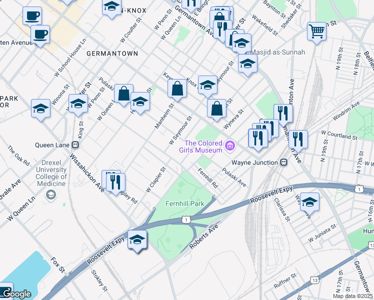 map of restaurants, bars, coffee shops, grocery stores, and more near 4902 Pulaski Avenue in Philadelphia