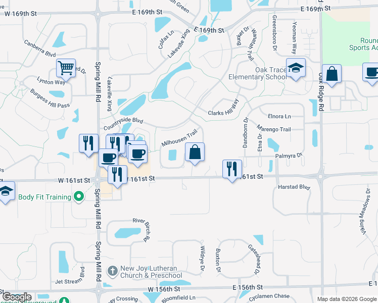 map of restaurants, bars, coffee shops, grocery stores, and more near 32 Markleville Lane in Westfield