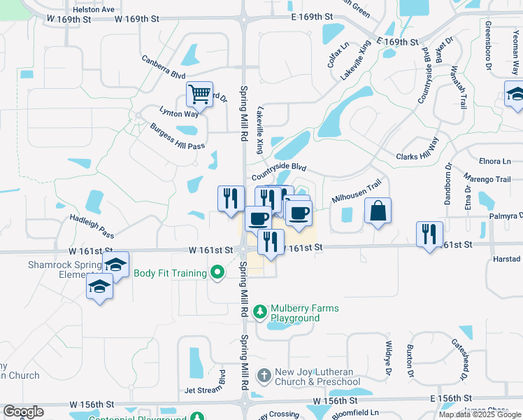 map of restaurants, bars, coffee shops, grocery stores, and more near 16154 Lakeville Crossing in Westfield
