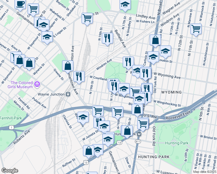 map of restaurants, bars, coffee shops, grocery stores, and more near 4530 North Colorado Street in Philadelphia