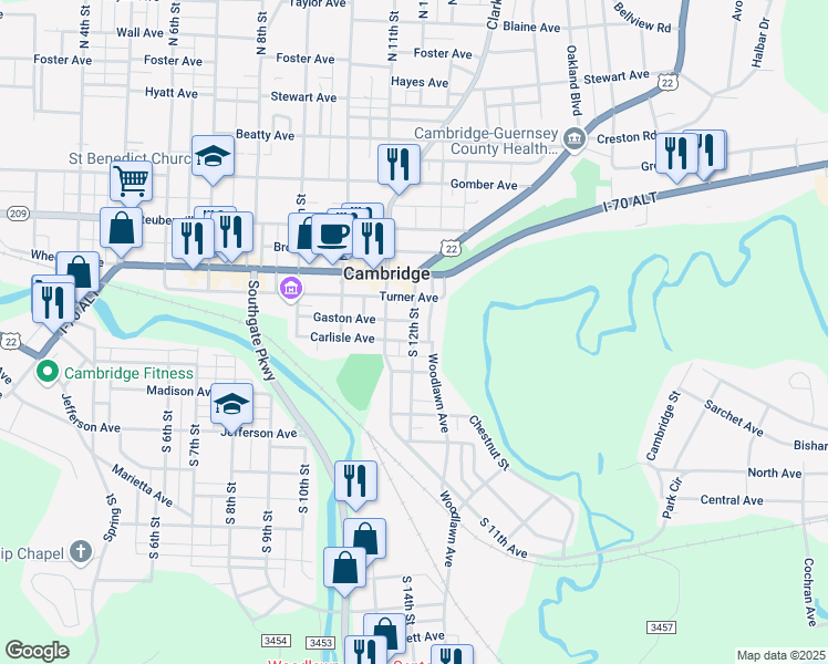 map of restaurants, bars, coffee shops, grocery stores, and more near 217 South 12th Street in Cambridge