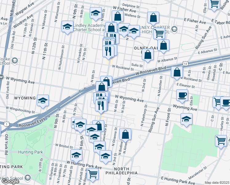 map of restaurants, bars, coffee shops, grocery stores, and more near 412 West Mentor Street in Philadelphia