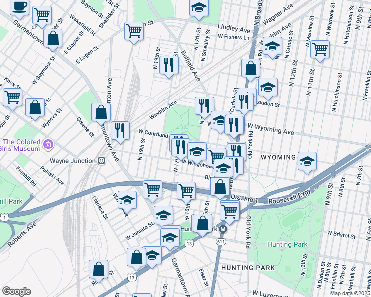 map of restaurants, bars, coffee shops, grocery stores, and more near 4538 North Smedley Street in Philadelphia