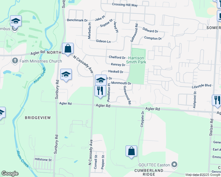 map of restaurants, bars, coffee shops, grocery stores, and more near 2508 Pendleton Place in Columbus