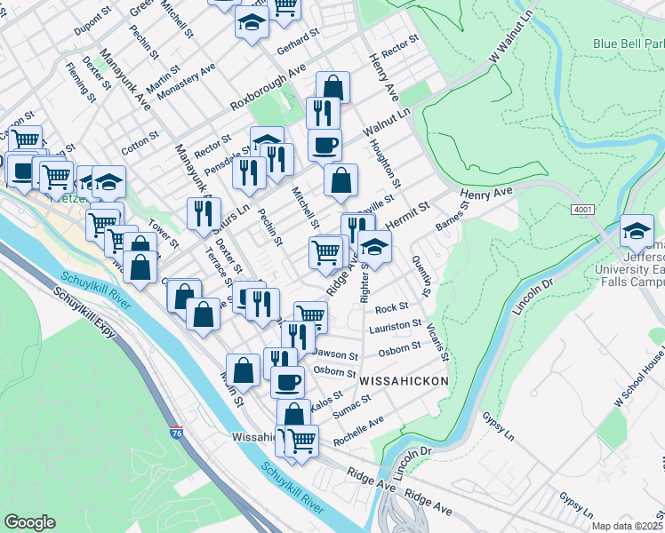 map of restaurants, bars, coffee shops, grocery stores, and more near 453 Hermit Street in Philadelphia