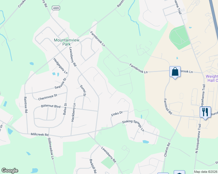 map of restaurants, bars, coffee shops, grocery stores, and more near 3468 East Sorrel Street in York