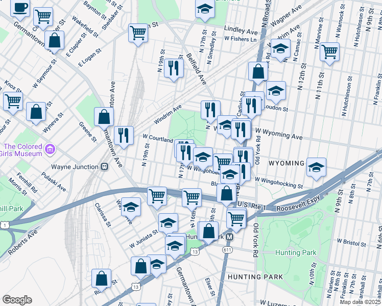 map of restaurants, bars, coffee shops, grocery stores, and more near 4540 North Smedley Street in Philadelphia
