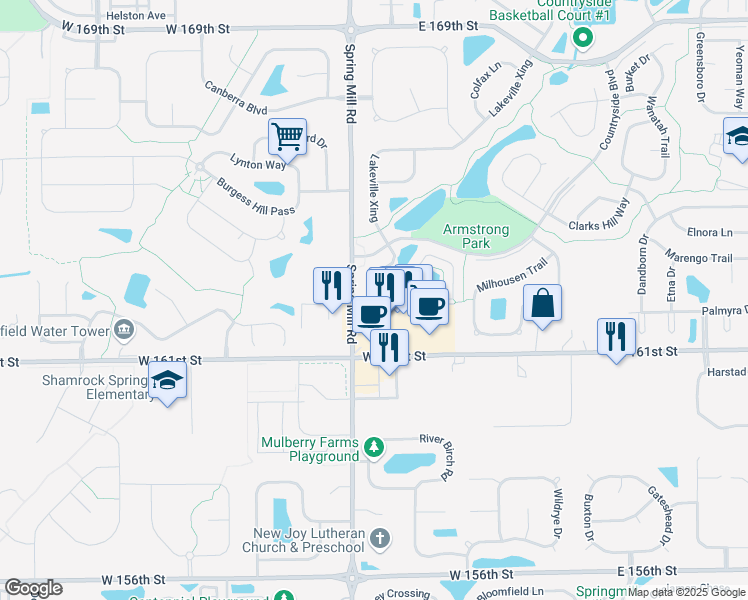 map of restaurants, bars, coffee shops, grocery stores, and more near 16154 Lakeville Crossing in Westfield
