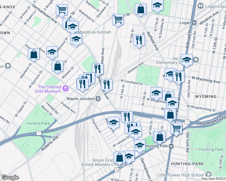 map of restaurants, bars, coffee shops, grocery stores, and more near 4511 North 20th Street in Philadelphia