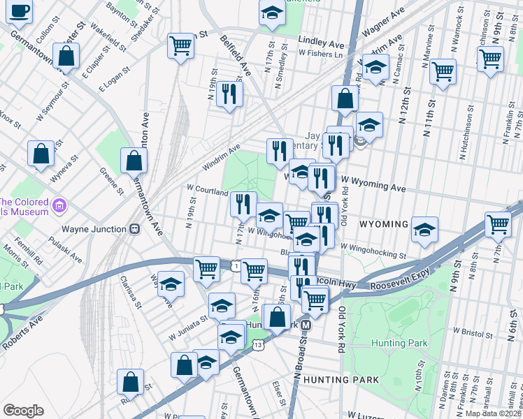 map of restaurants, bars, coffee shops, grocery stores, and more near 4549 North 16th Street in Philadelphia