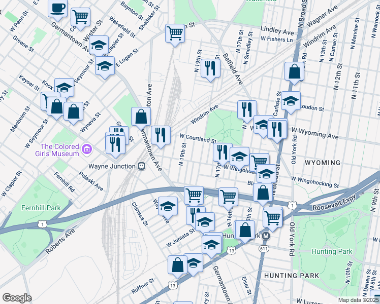 map of restaurants, bars, coffee shops, grocery stores, and more near 4524 North Gratz Street in Philadelphia