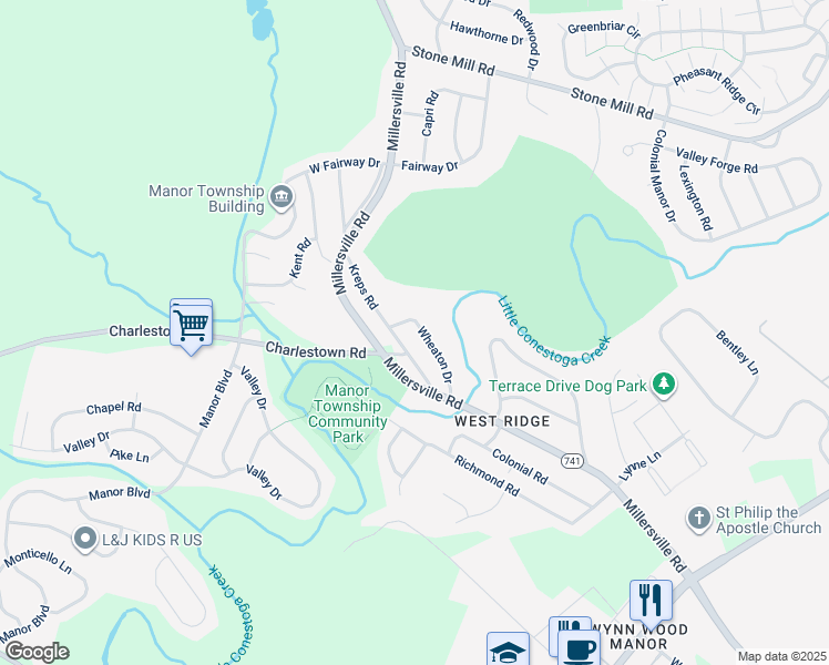 map of restaurants, bars, coffee shops, grocery stores, and more near 916 Wheaton Dr in Lancaster