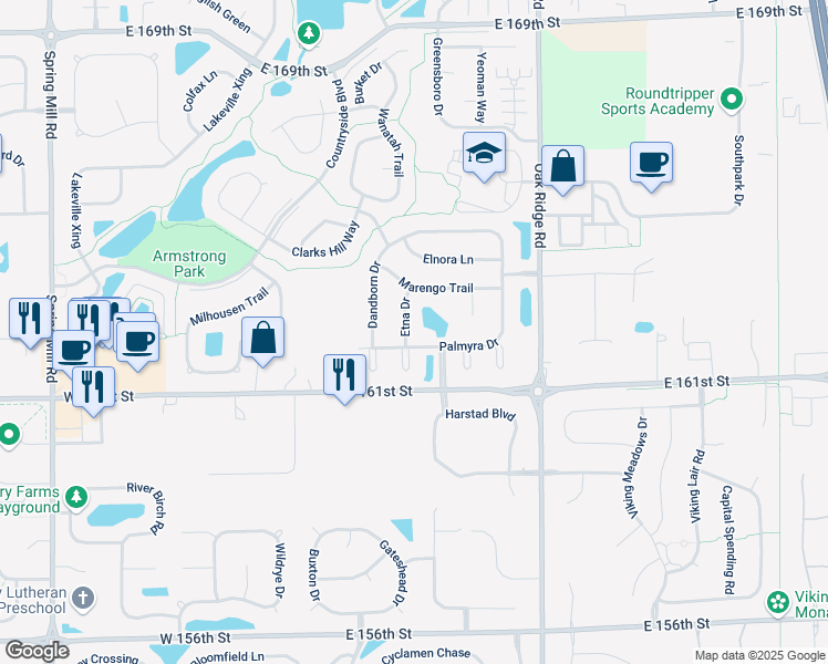map of restaurants, bars, coffee shops, grocery stores, and more near 16209 Etna Dr in Westfield