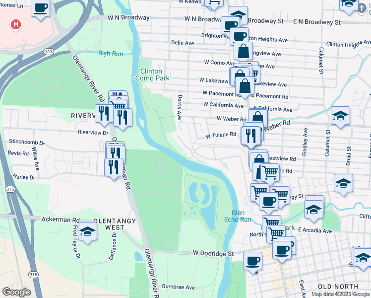map of restaurants, bars, coffee shops, grocery stores, and more near 205 Sunset Cove in Columbus