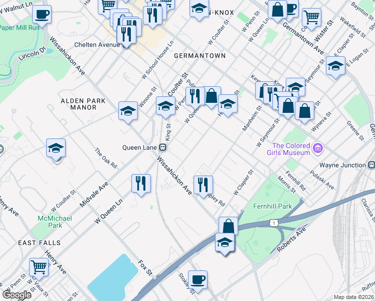 map of restaurants, bars, coffee shops, grocery stores, and more near 501 Hansberry Street in Philadelphia