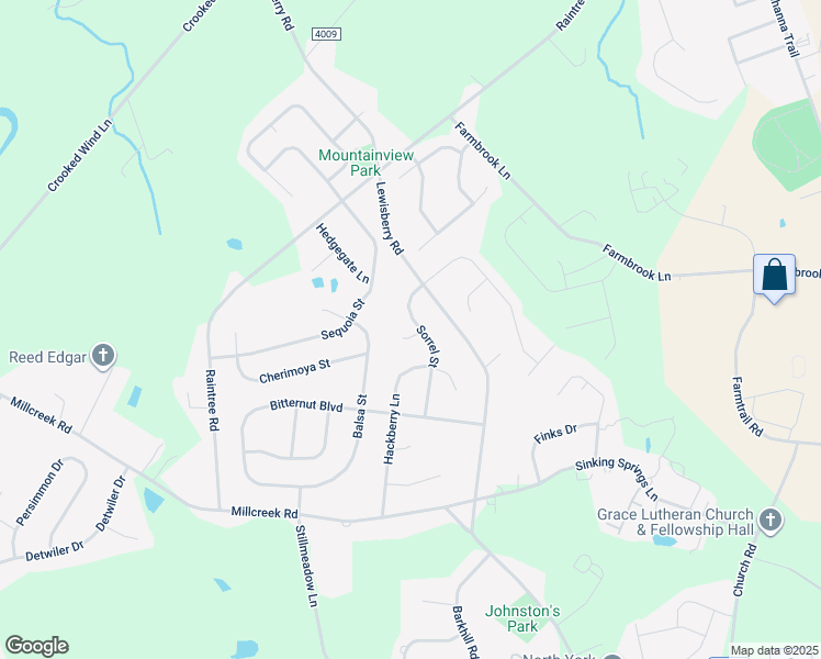 map of restaurants, bars, coffee shops, grocery stores, and more near 3180 Sorrel St in York