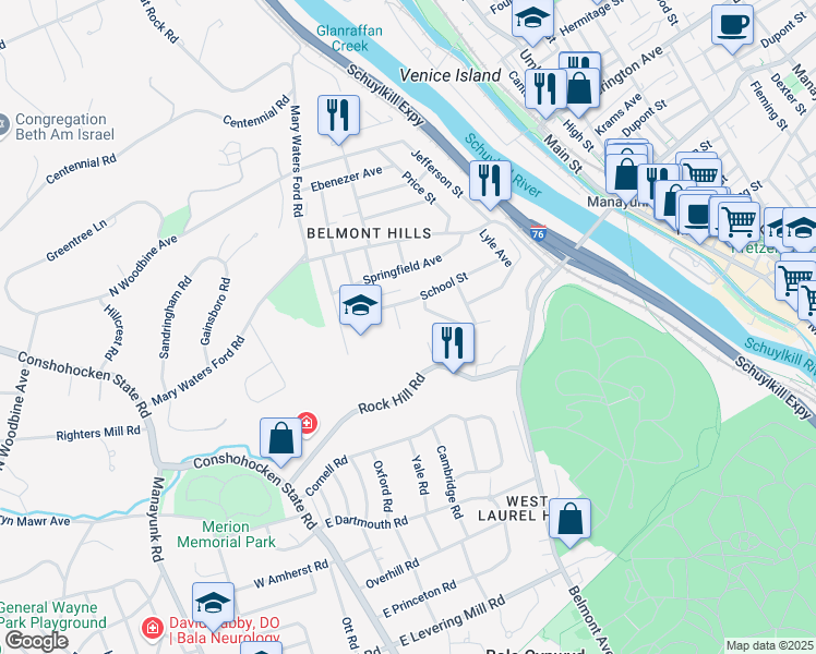 map of restaurants, bars, coffee shops, grocery stores, and more near 35 Girard Avenue in Bala Cynwyd