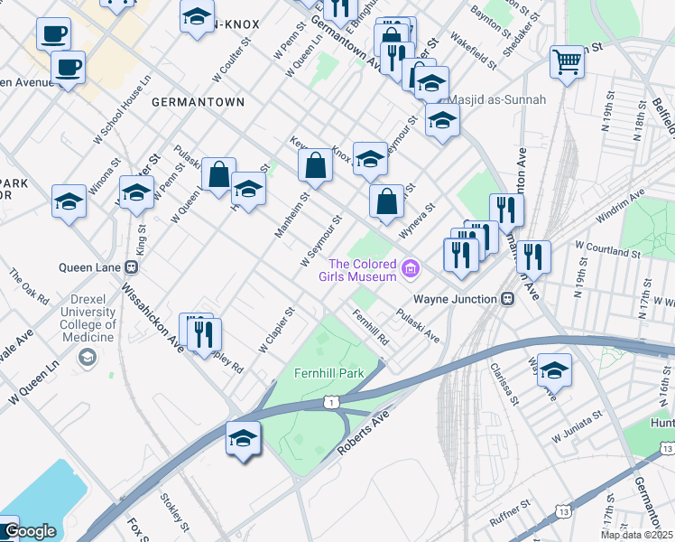 map of restaurants, bars, coffee shops, grocery stores, and more near 4902 Pulaski Avenue in Philadelphia