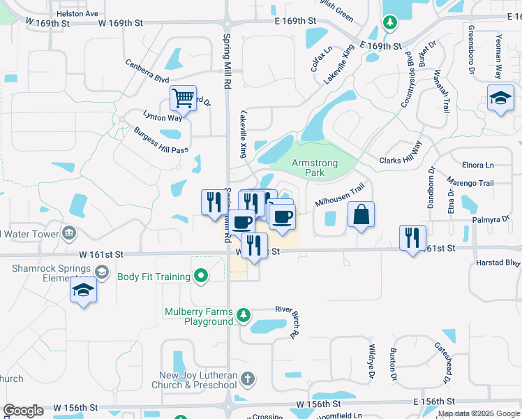 map of restaurants, bars, coffee shops, grocery stores, and more near 232 Straughn Lane in Westfield