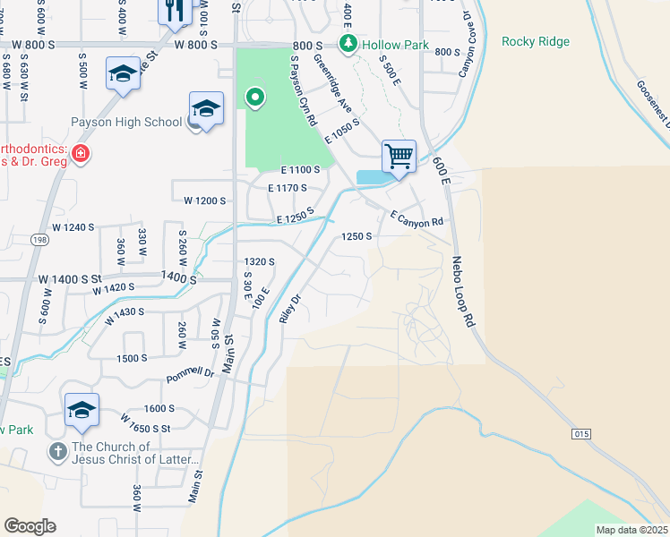 map of restaurants, bars, coffee shops, grocery stores, and more near 295 East 1330 South in Payson