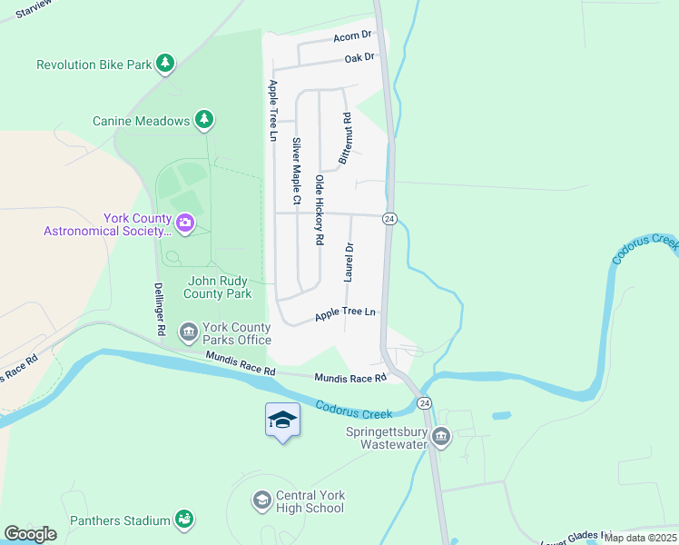 map of restaurants, bars, coffee shops, grocery stores, and more near 140 Laurel Drive in Mount Wolf