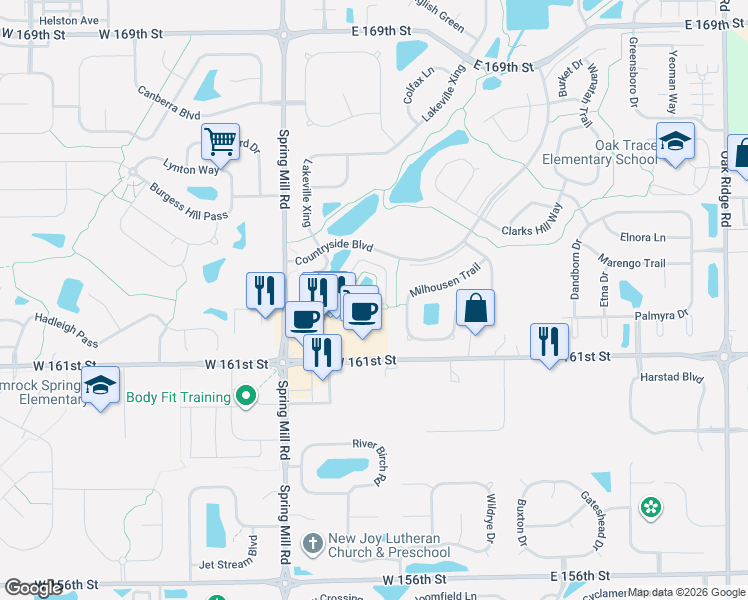 map of restaurants, bars, coffee shops, grocery stores, and more near 201 Straughn Lane in Westfield