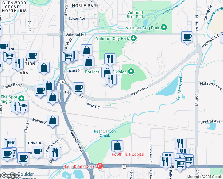 map of restaurants, bars, coffee shops, grocery stores, and more near 2470 49th Street in Boulder
