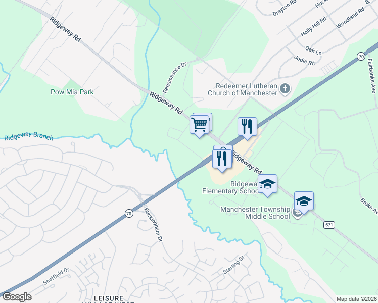 map of restaurants, bars, coffee shops, grocery stores, and more near 7 Rockingham Way in Manchester Township
