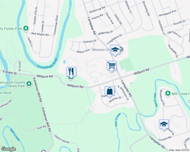 map of restaurants, bars, coffee shops, grocery stores, and more near 15 Duncan St in Lancaster