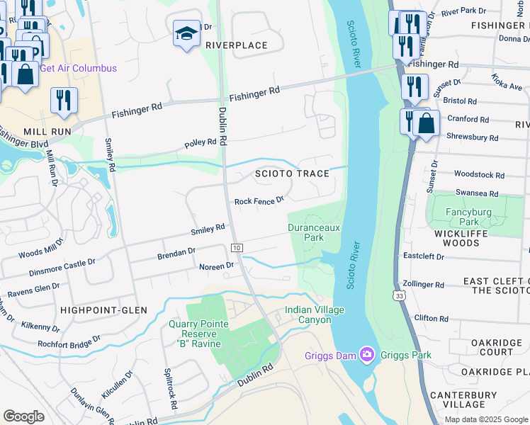 map of restaurants, bars, coffee shops, grocery stores, and more near 3390 Firefly Ct in Columbus