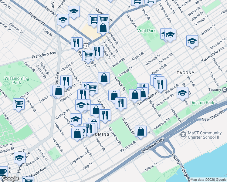 map of restaurants, bars, coffee shops, grocery stores, and more near 6306 Jackson Street in Philadelphia