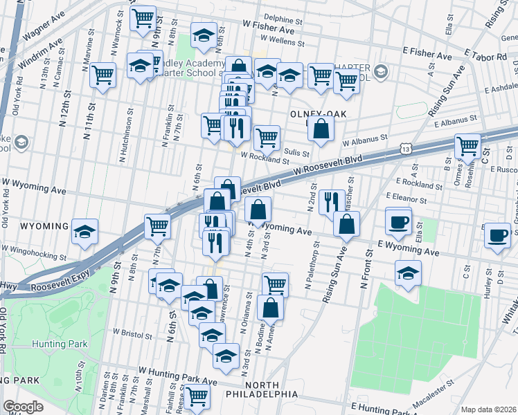 map of restaurants, bars, coffee shops, grocery stores, and more near 412 West Mentor Street in Philadelphia